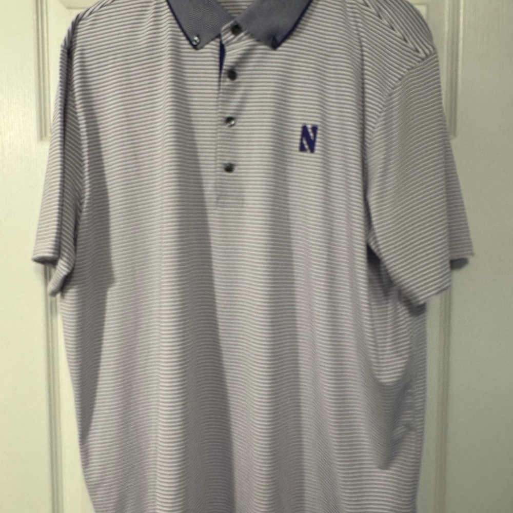 Greyson Men's Golf Polo Shirt - Gray and Light Purple Stripes